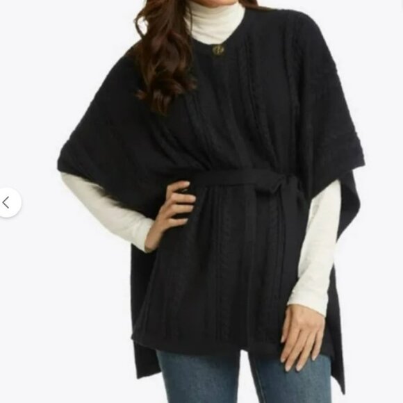 Draper James Belted Black Cap Poncho Style with Gold Button Size XS - S - Picture 4 of 13